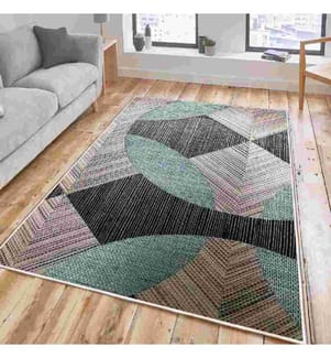 Tapis, bleu, gris, noir, 100% coton, 80 x 150 cm