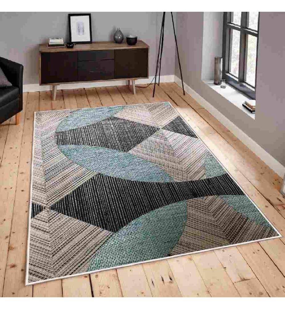 Teppich, Blau, Grau, Schwarz, 100% Baumwolle, 80 x 200 cm