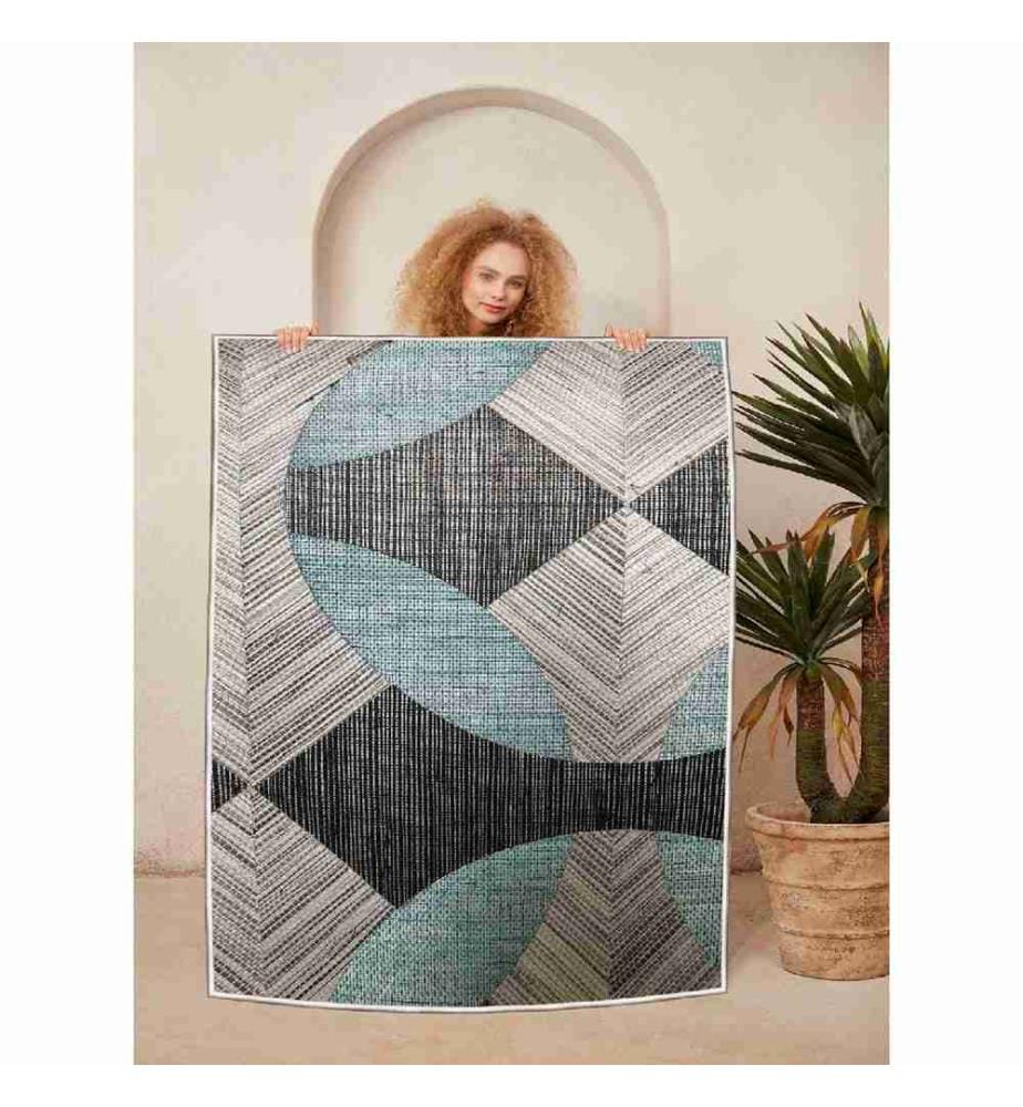 Teppich, Blau, Grau, Schwarz, 100% Baumwolle, 80 x 200 cm