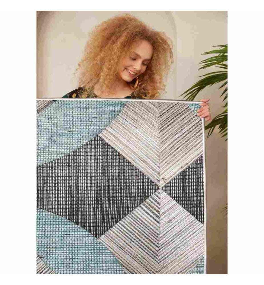 Teppich, Blau, Grau, Schwarz, 100% Baumwolle, 80 x 200 cm