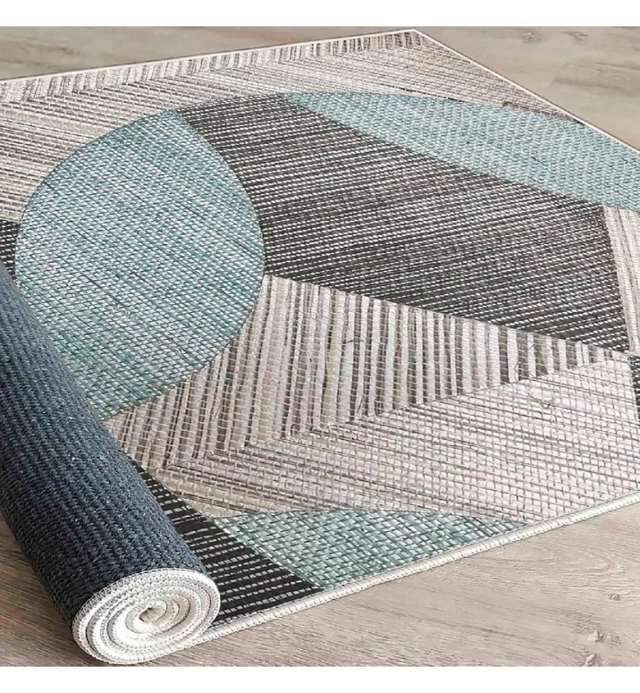 Teppich, Blau, Grau, Schwarz, 100% Baumwolle, 80 x 200 cm