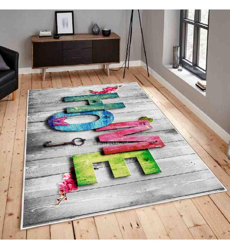 Carpet, Pink, Blue, Green, Grey, 100% Cotton, 140 x 220 cm