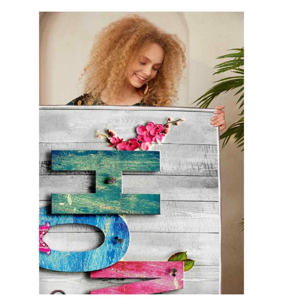 Carpet, Pink, Blue, Green, Grey, 100% Cotton, 140 x 220 cm