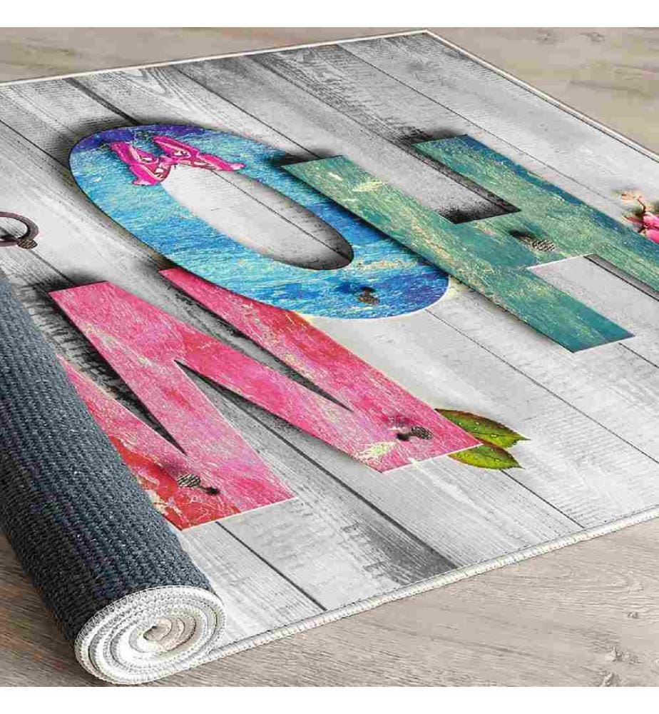 Carpet, Pink, Blue, Green, Grey, 100% Cotton, 140 x 220 cm