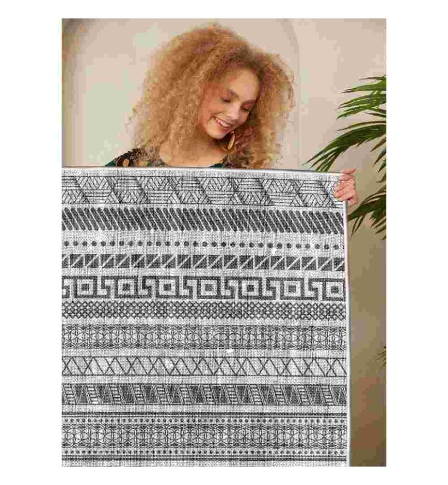 Carpet, Grey, Black, 100% Cotton, 80 x 150 cm