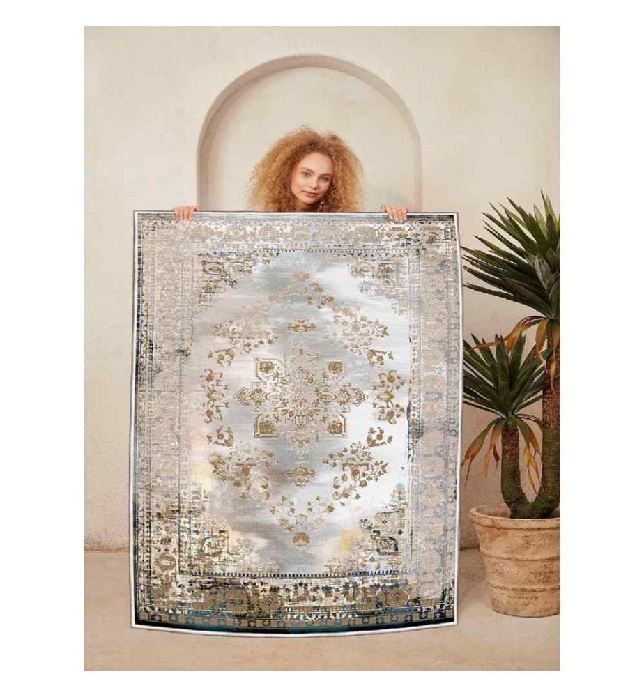 Carpet, Cream, Grey, Camel, 100% Cotton, 80 x 200 cm