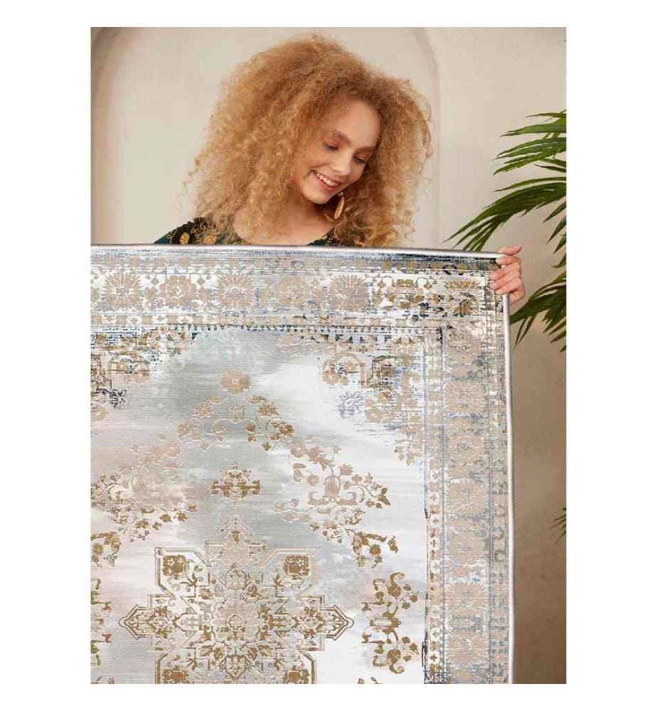 Carpet, Cream, Grey, Camel, 100% Cotton, 80 x 200 cm
