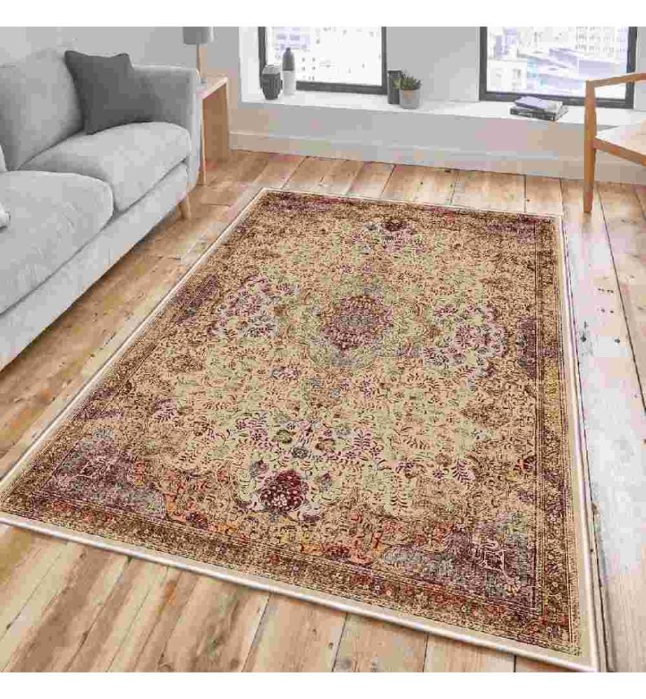 Carpet, Beige, Red, Camel, 100% Cotton, 100 x 300 cm