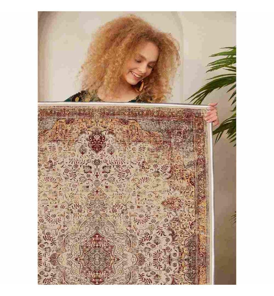 Carpet, Beige, Red, Camel, 100% Cotton, 100 x 300 cm