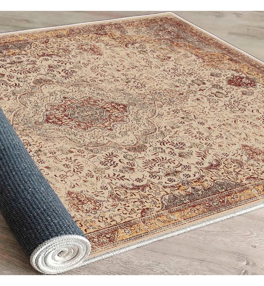 Carpet, Beige, Red, Camel, 100% Cotton, 100 x 300 cm