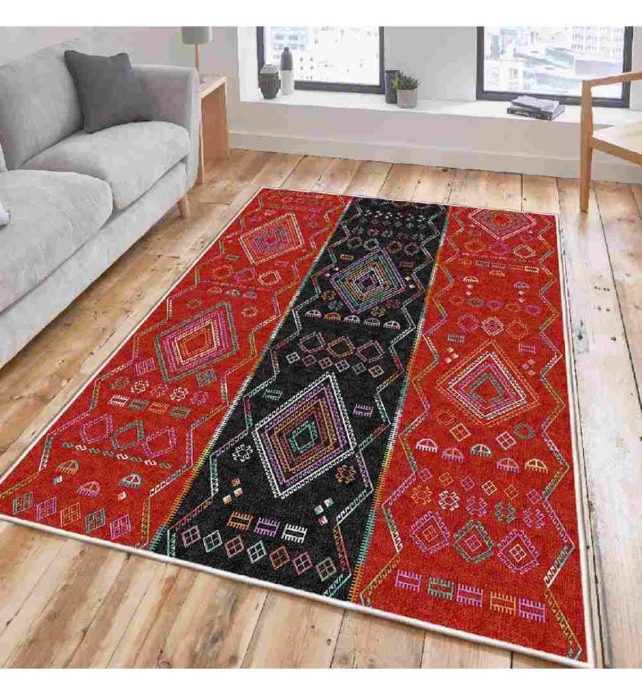 Carpet, White, Red, Green, Black, 100% Cotton, 100 x 150 cm