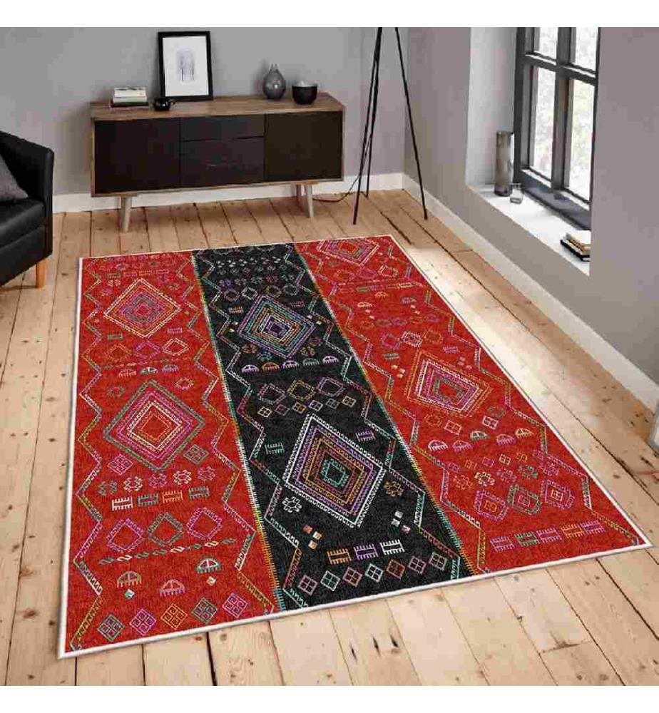 Carpet, White, Red, Green, Black, 100% Cotton, 100 x 150 cm