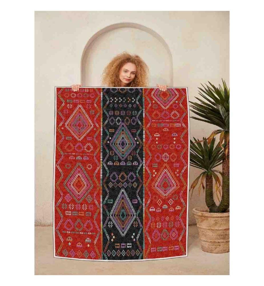 Carpet, White, Red, Green, Black, 100% Cotton, 100 x 150 cm