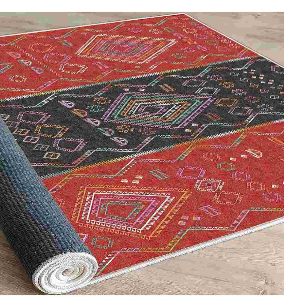 Carpet, White, Red, Green, Black, 100% Cotton, 100 x 150 cm