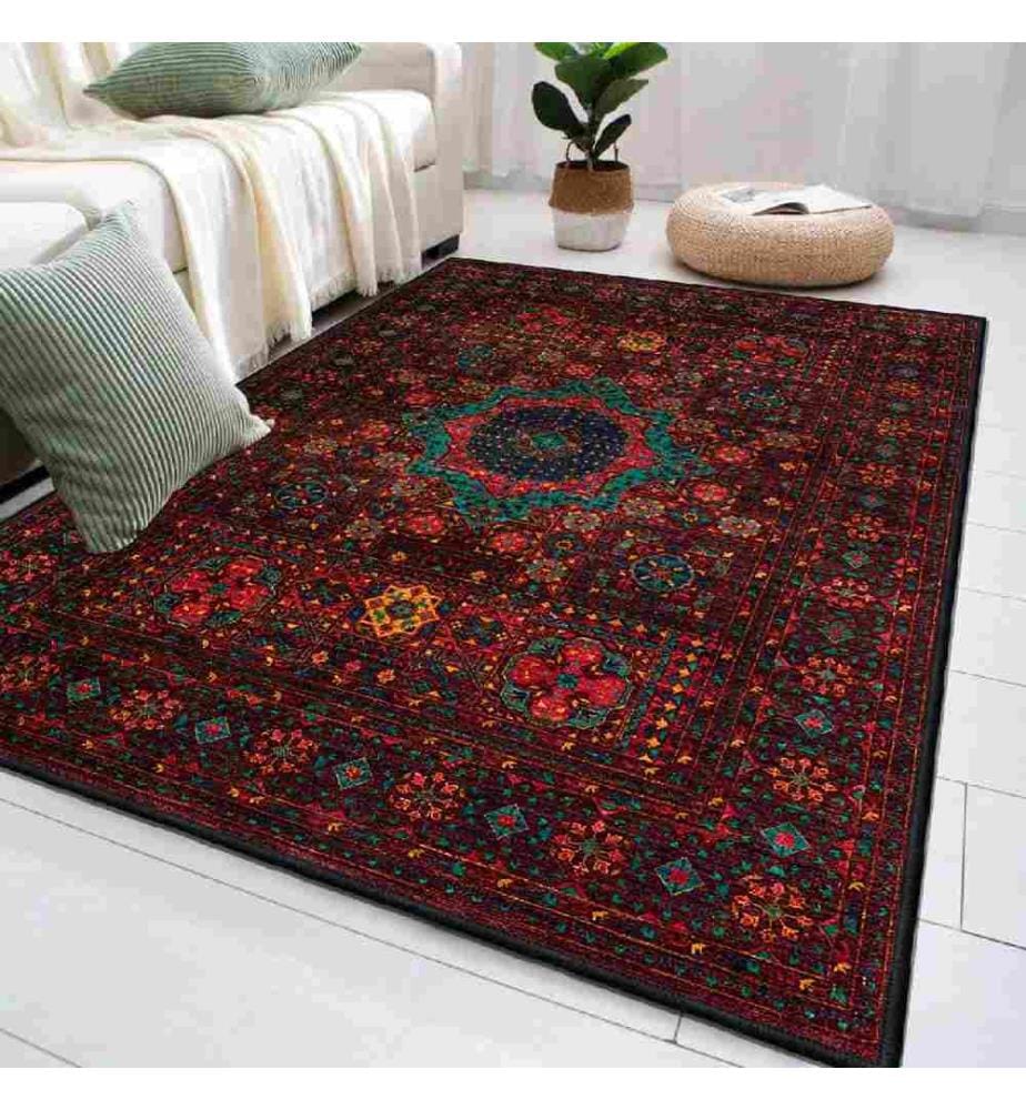 Tapis, rouge bordeaux, camel, vert, 100% coton, 100 x 200 cm