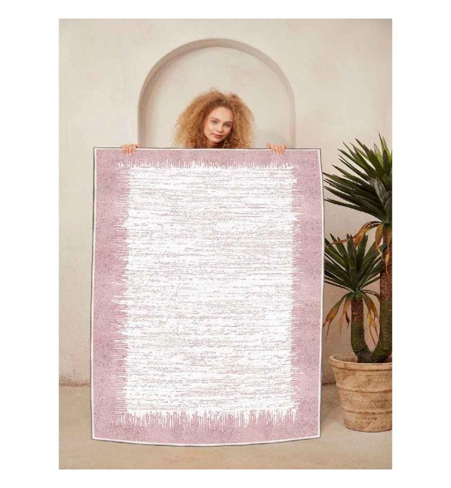 Carpet, Cream, Pink, 100% Cotton, 80 x 150 cm