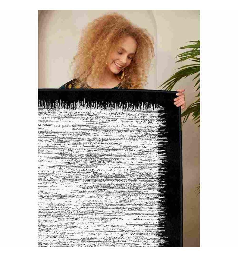 Carpet, White, Grey, Black, 100% Cotton, 80 x 120 cm