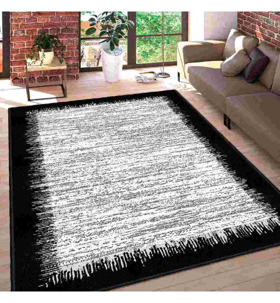 Carpet, White, Grey, Black, 100% Cotton, 80 x 200 cm