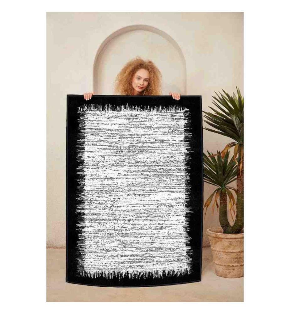 Carpet, White, Grey, Black, 100% Cotton, 80 x 200 cm
