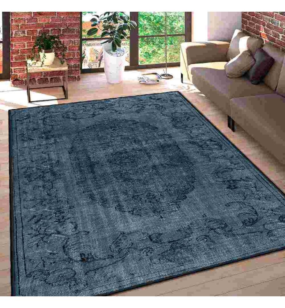 Tapis, bleu marine, noir, 100% coton, 80 x 120 cm