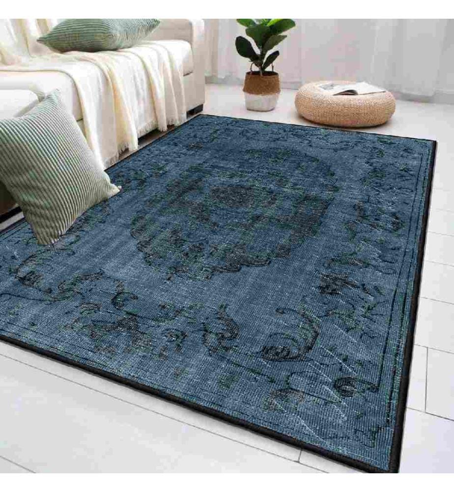 Tapis, bleu marine, noir, 100% coton, 80 x 120 cm