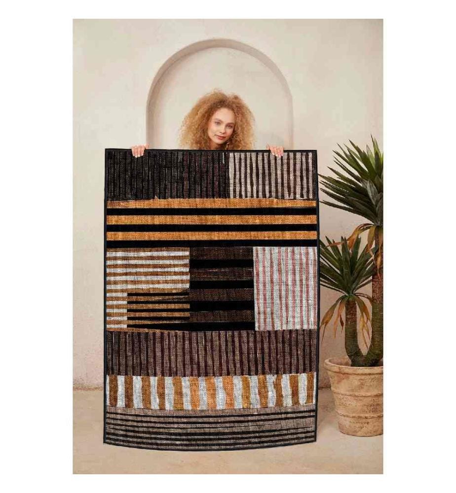 Teppich, Weiss, Orange, Braun, Schwarz, 100% Baumwolle, 120 x 180 cm