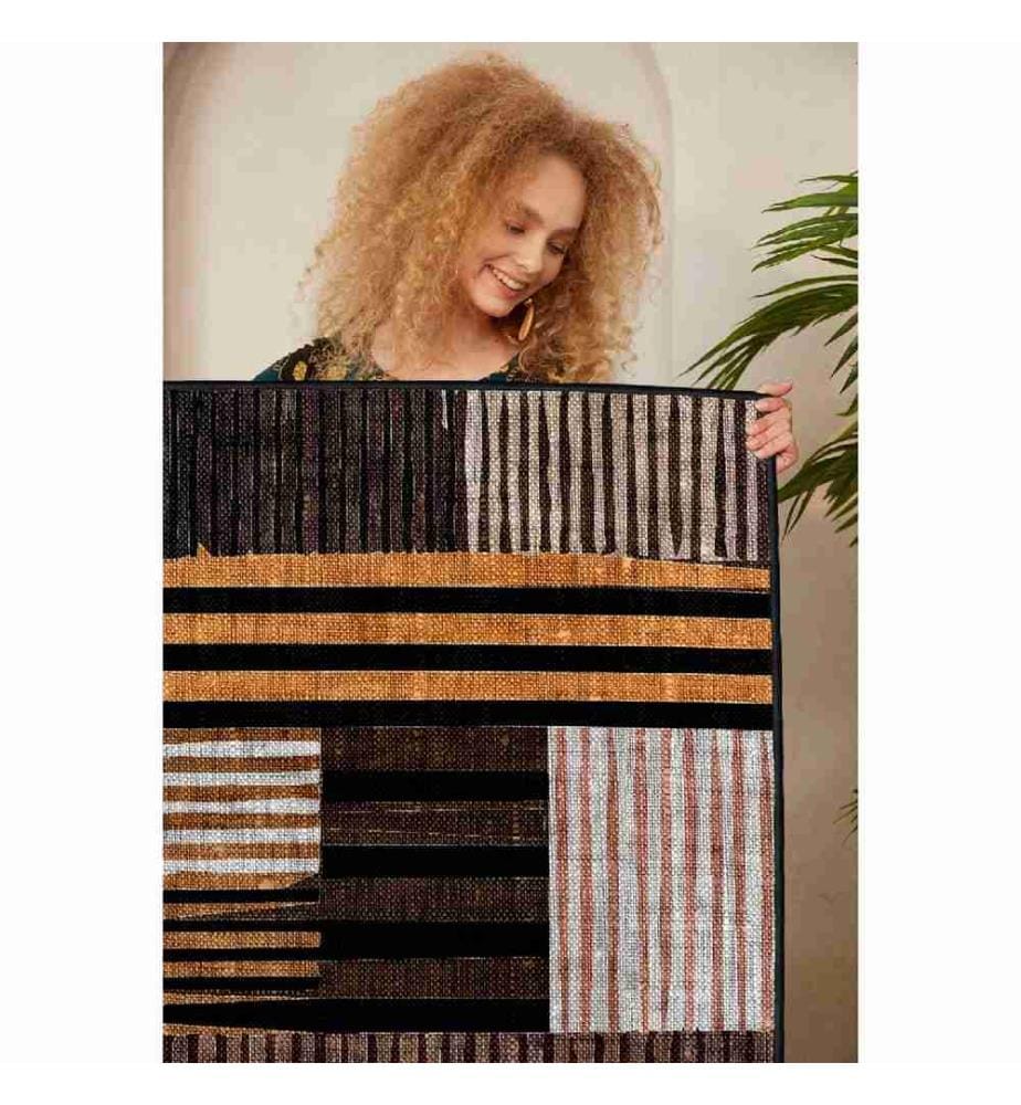 Teppich, Weiss, Orange, Braun, Schwarz, 100% Baumwolle, 120 x 180 cm