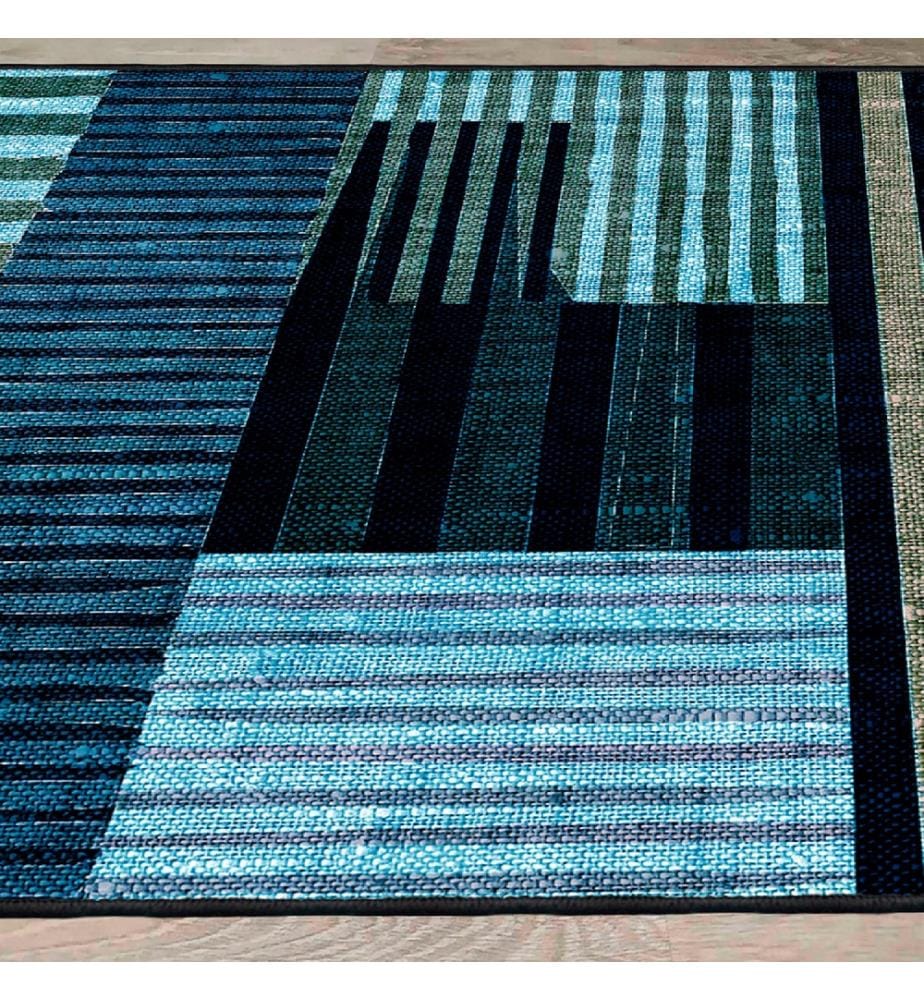 Tapis, blanc, jaune, bleu, bleu marine, 100% coton, 100 x 200 cm