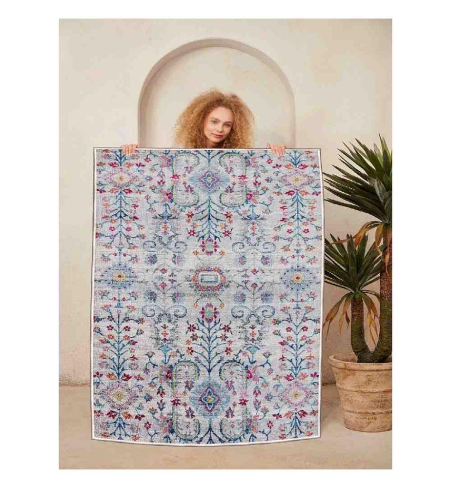 Tapis, bleu, orange, rose, gris, 100% coton, 100 x 150 cm