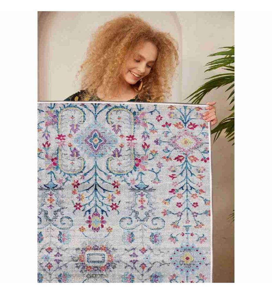 Tapis, bleu, orange, rose, gris, 100% coton, 100 x 150 cm