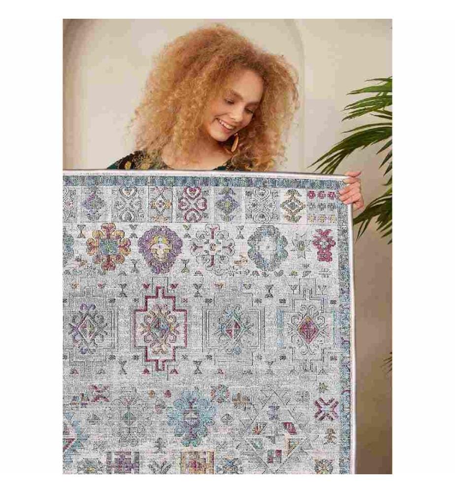 Carpet, Pink, Blue, Green, Grey, 100% Cotton, 80 x 300 cm