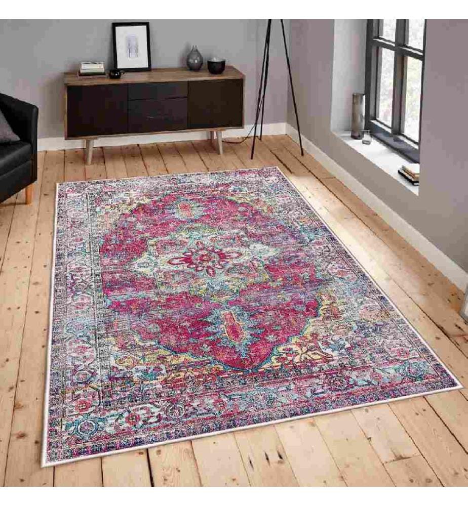 Tapis, blanc, carrelage rouge, vert, bleu, 100% coton, 100 x 200 cm