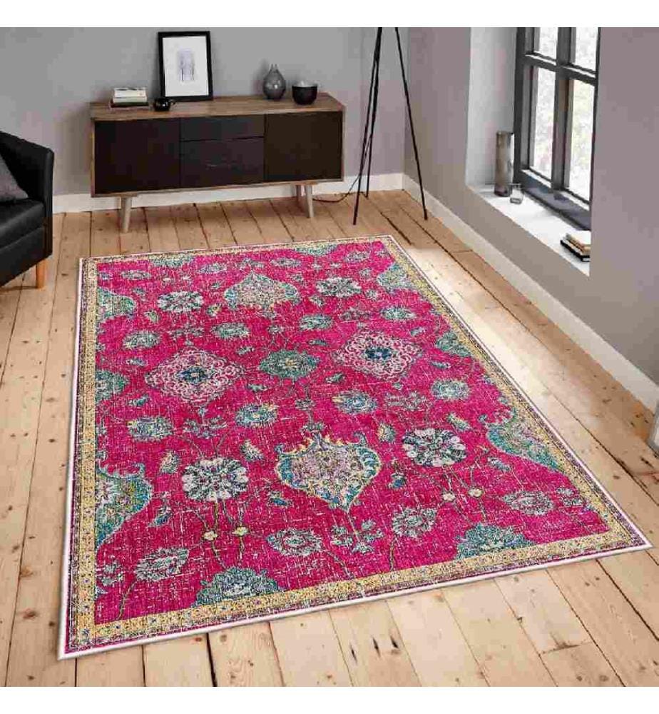 Carpet, White, Cream, Pink, Blue, 100% Cotton, 80 x 300 cm