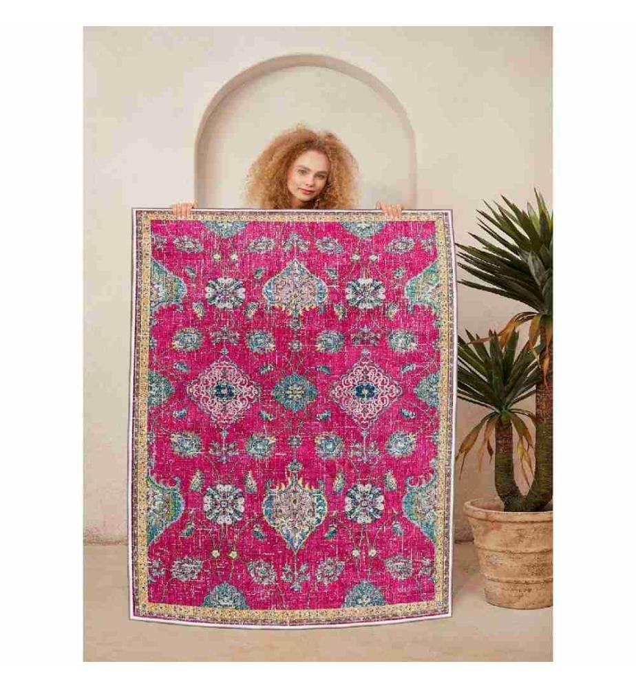 Carpet, White, Cream, Pink, Blue, 100% Cotton, 80 x 300 cm