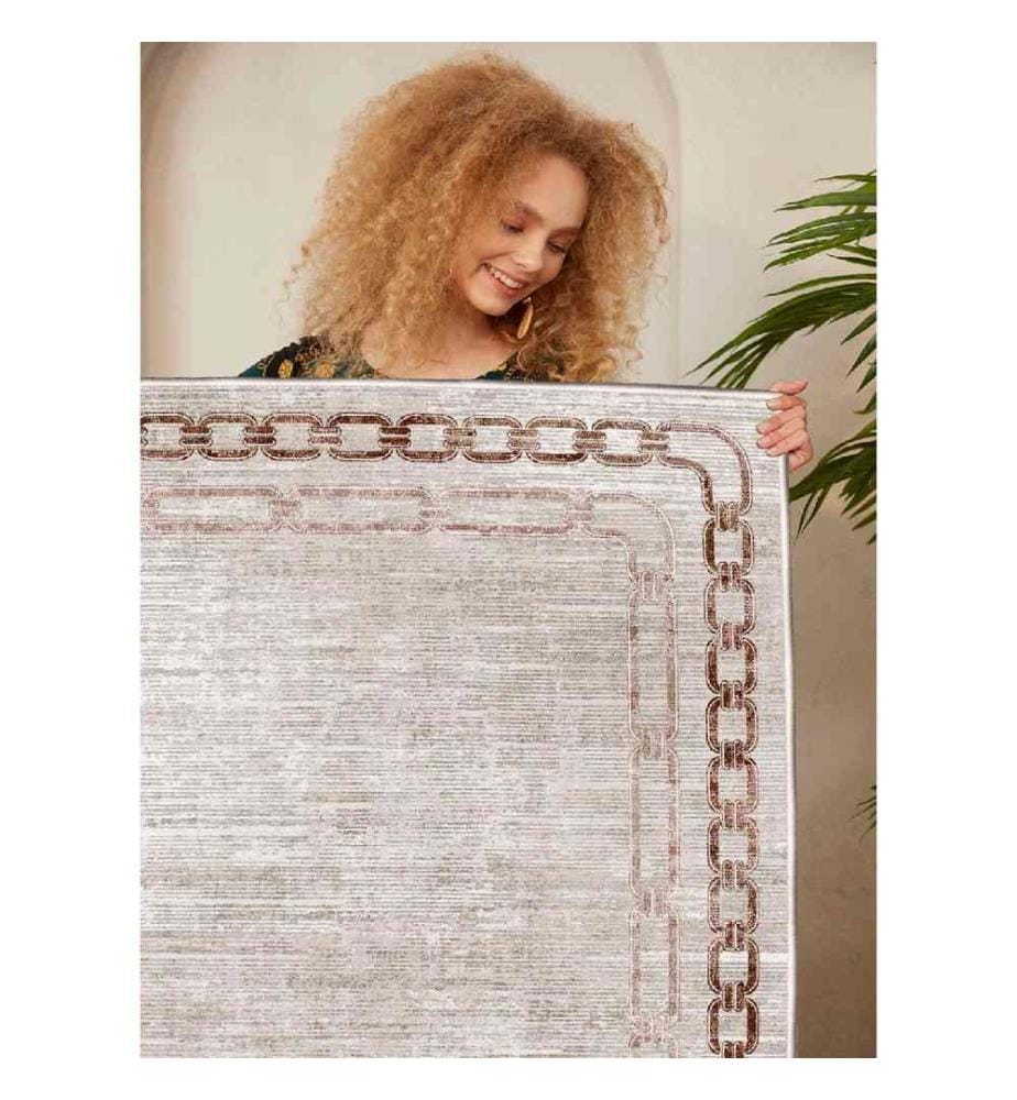 Carpet, Cream, Beige, Brown, 100% Cotton, 140 x 220 cm