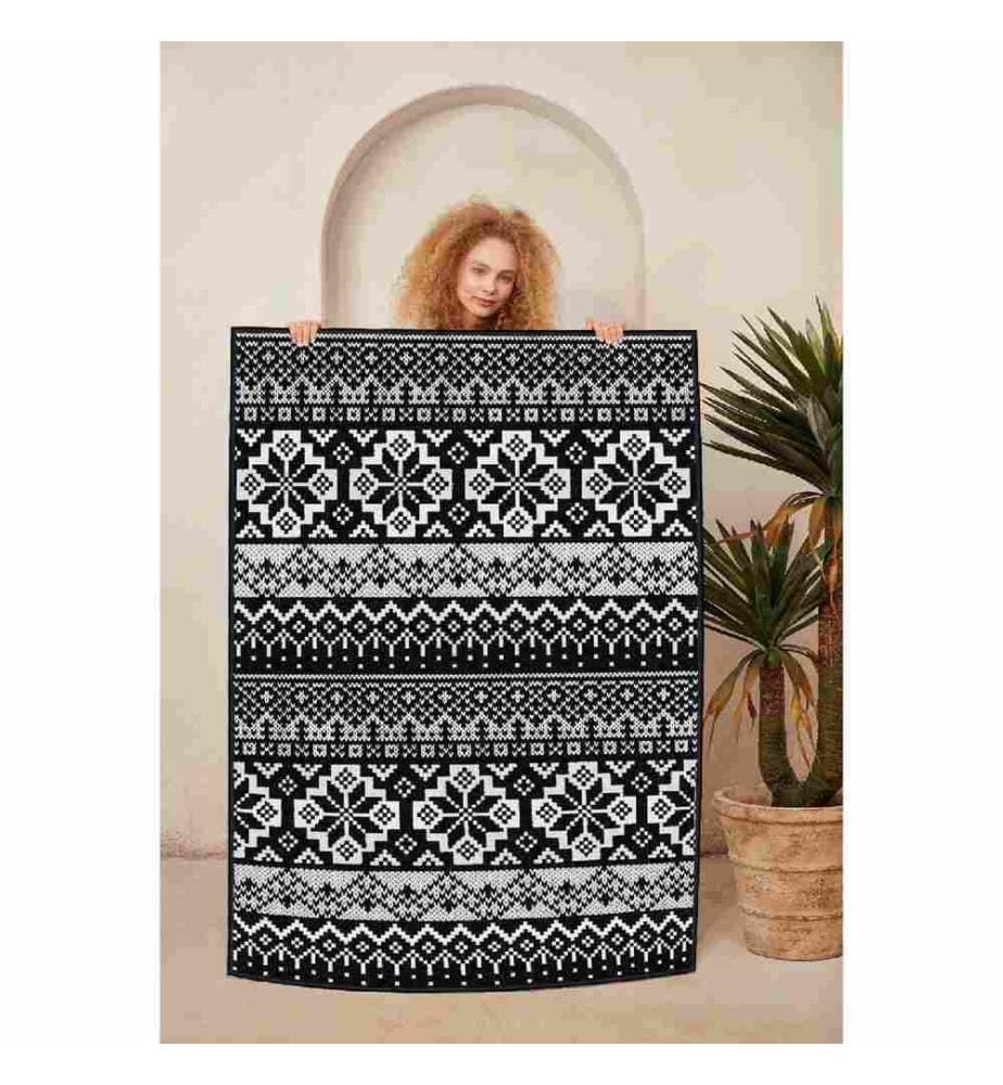 Carpet, White, Black, 100% Cotton, 100 x 150 cm