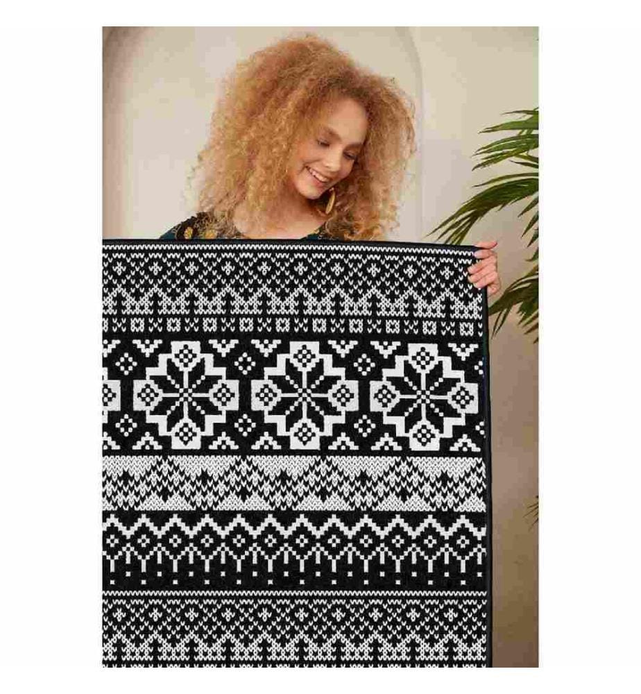 Carpet, White, Black, 100% Cotton, 120 x 180 cm