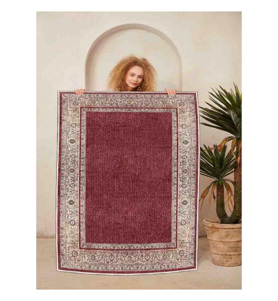 Tapis, rouge tuile, crème, beige, 100% coton, 100 x 200 cm