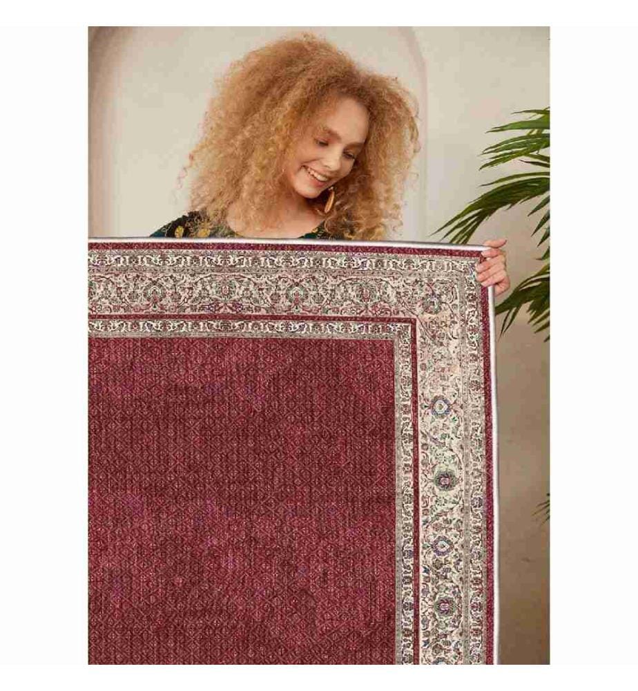 Tapis, rouge tuile, crème, beige, 100% coton, 100 x 200 cm