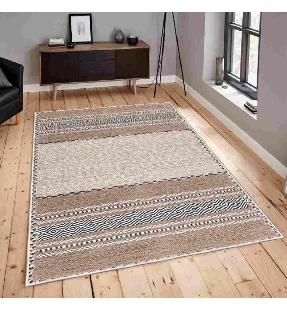 Teppich, Beige, Braun, Schwarz, 100% Baumwolle, 80 x 150 cm