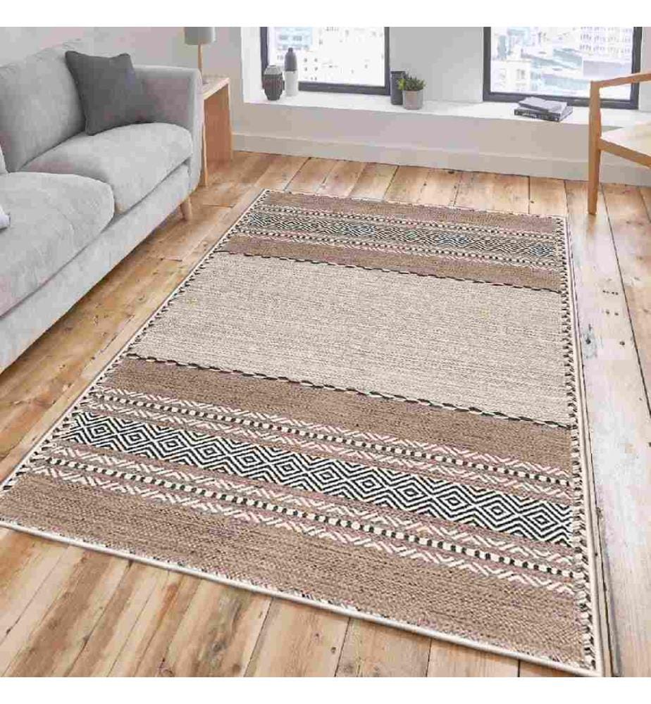 Tapis, beige, marron, noir, 100% coton, 80 x 300 cm