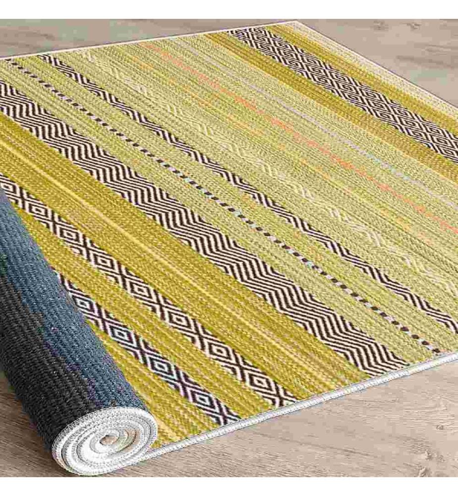 Carpet, White, Yellow, Green, Black, 100% Cotton, 120 x 180 cm