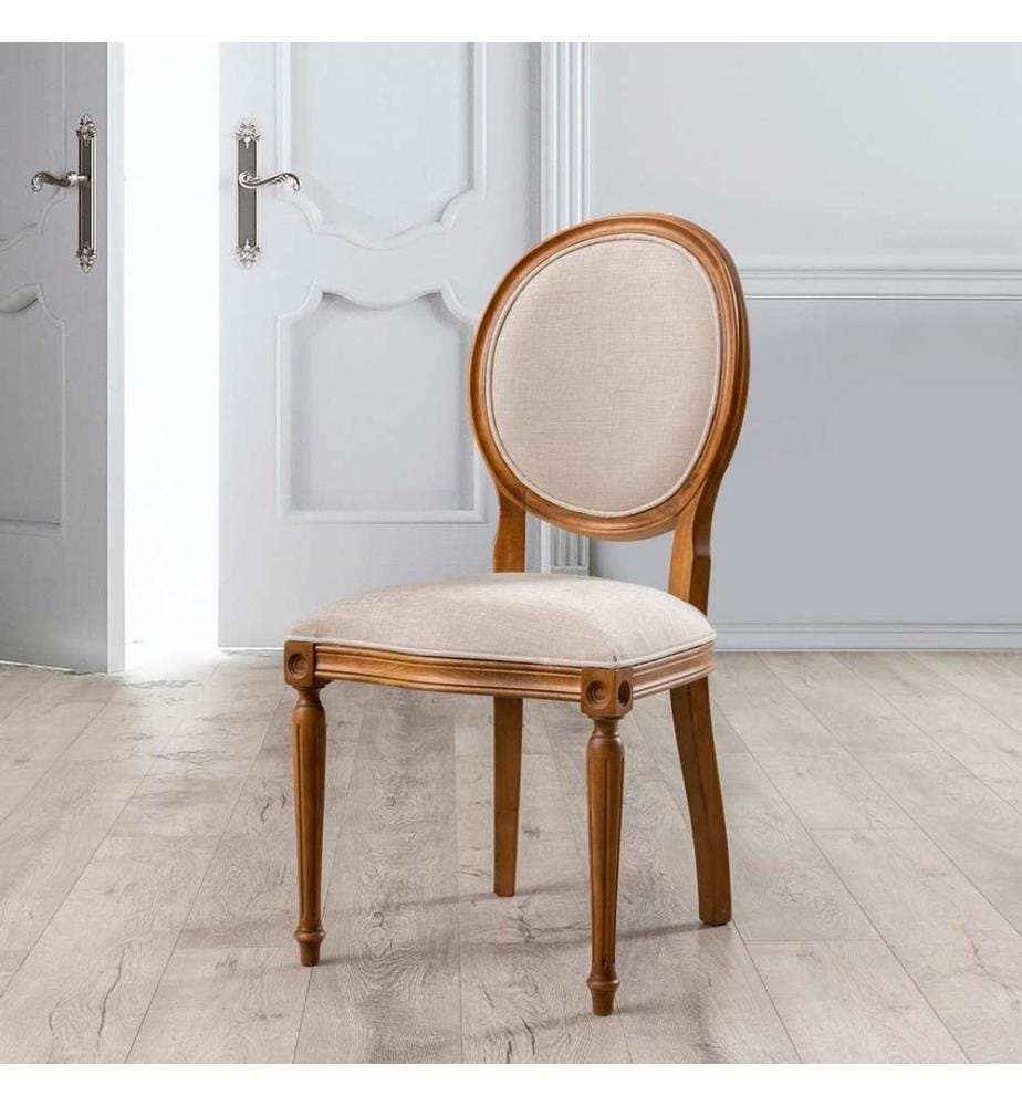 Chaise, Walnut, Beige, Solid Wood , Fabric : Lin