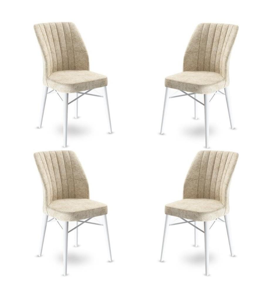 Stuhl-Set , 4 Stück, Creme, Weiss, Gestell: Metall, Stoff: Babyface