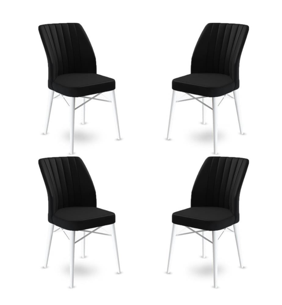 Stuhl-Set , 4 Stück, Schwarz, Weiss, Gestell: Metall, Stoff: Babyface
