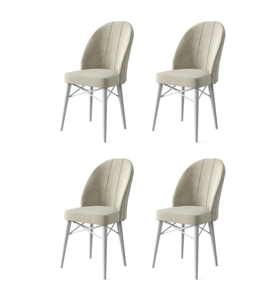 Stuhl-Set , 4 Stück, Creme, Weiss, Gestell: Metall, Stoff: Babyface