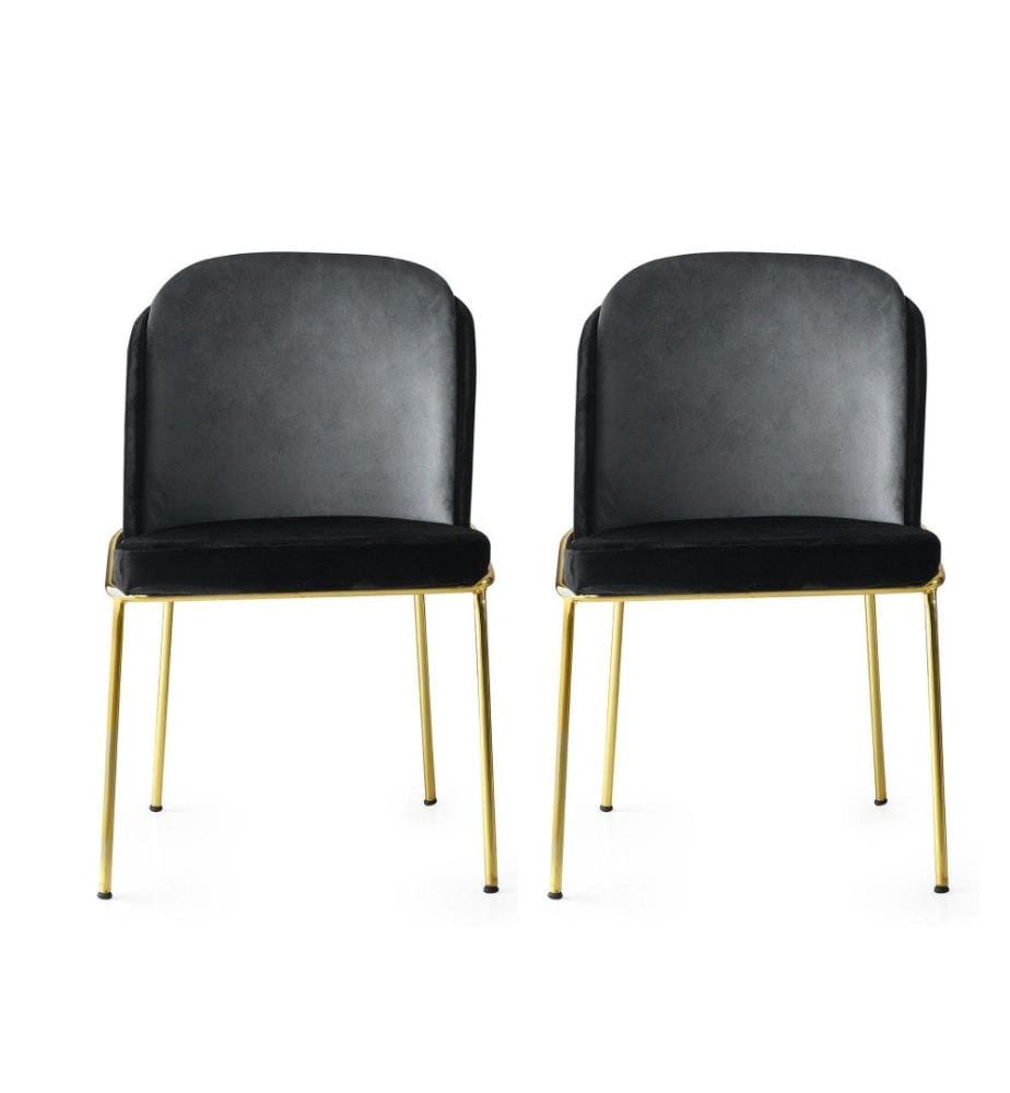 Stuhl-Set, 2 Stück, Schwarz-Gold, Metallgestell, Samtstoff - Sitz aus melaminharzbeschichteter Spanplatte