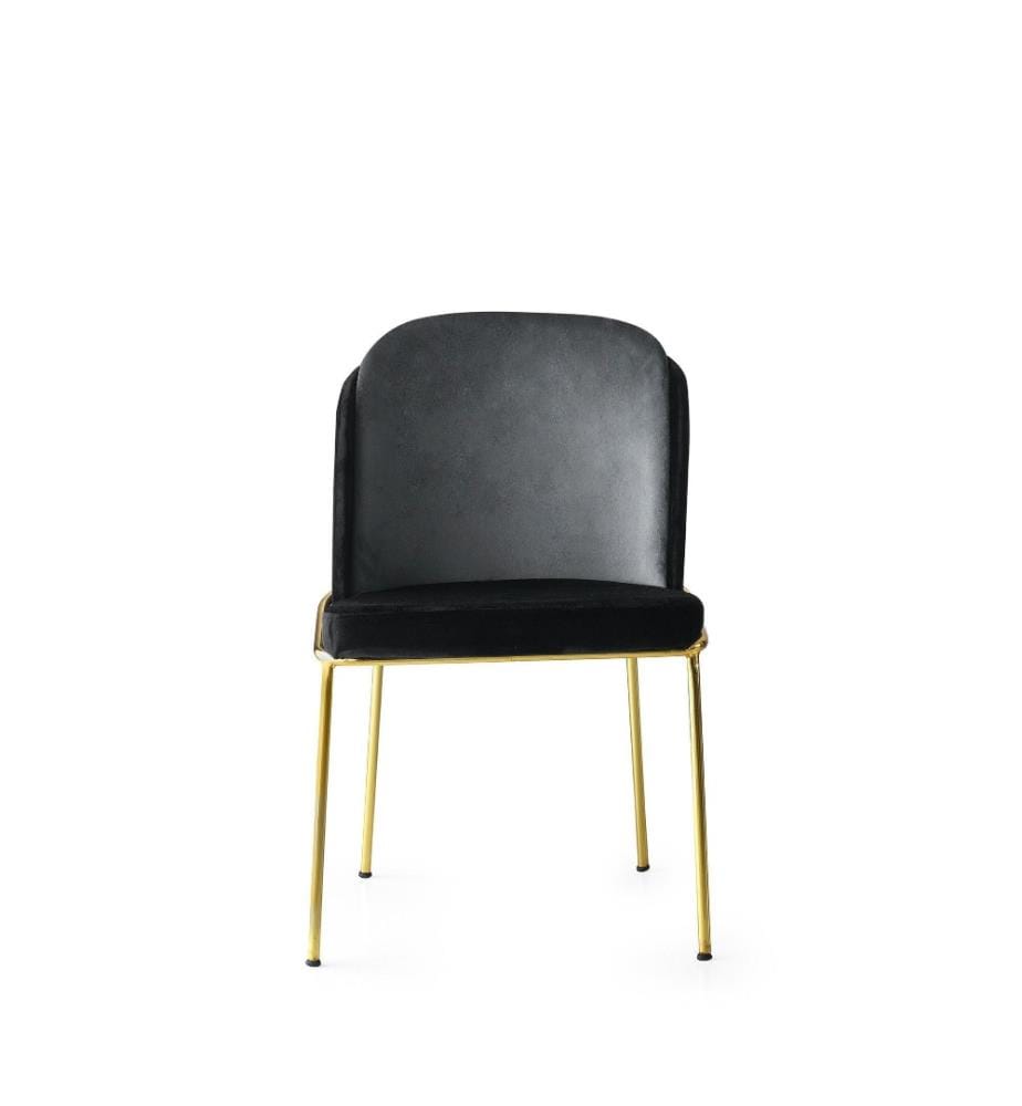 Stuhl-Set, 2 Stück, Schwarz-Gold, Metallgestell, Samtstoff - Sitz aus melaminharzbeschichteter Spanplatte