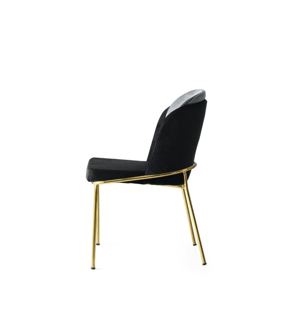 Stuhl-Set, 2 Stück, Schwarz-Gold, Metallgestell, Samtstoff - Sitz aus melaminharzbeschichteter Spanplatte