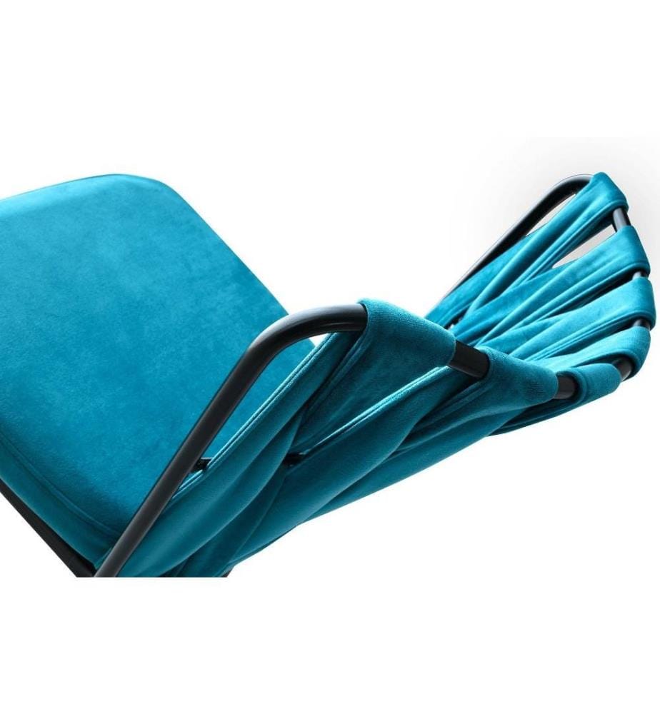 Stuhlset, 4-teilig, Schwarz-Blau, Metallgestell, Samtstoff - Sitz aus melaminharzbeschichteter Spanplatte